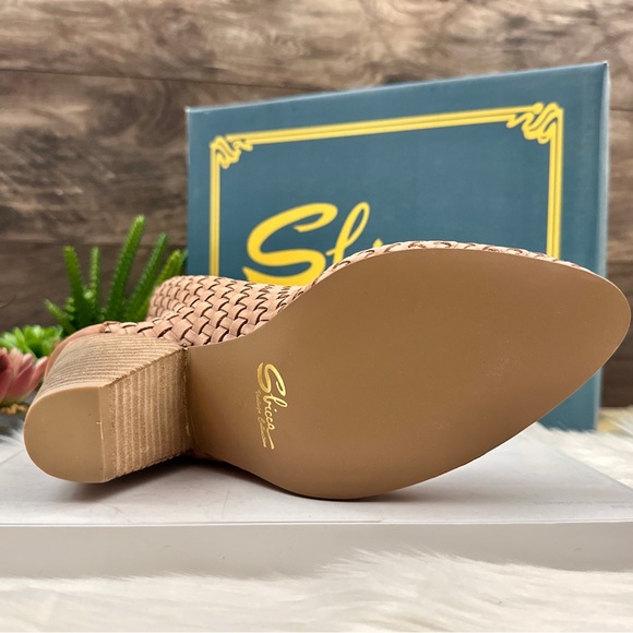 NIB Sbicca Parkman Woven Leather Cone Heel Shooties Ankle Booties Boots Tan 8 - Picture 9 of 13